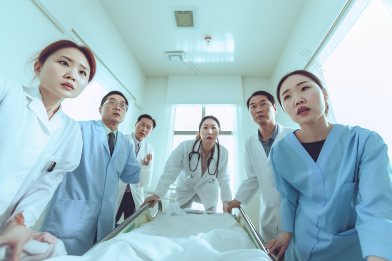 医院医疗医生救护急救中的医护人员手推病床,高清,摄影图,摄影图片,图片大全,摄影图免费下载